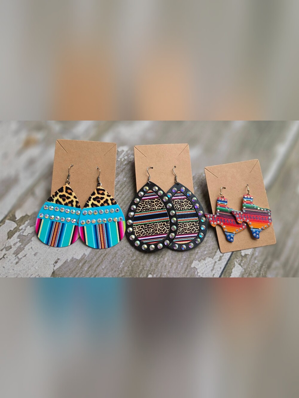 LmTeardrop Leopard & Serape Earrings with Rhinestones - Black